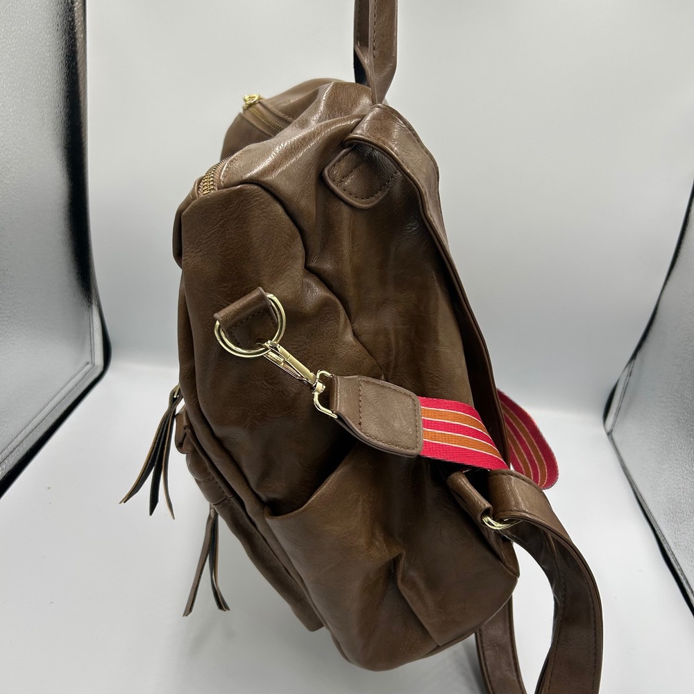 Unbranded Backpack Purse‎ Womens Medium Brown Faux Leather Guitar Strap Boho - Picture 10 of 12